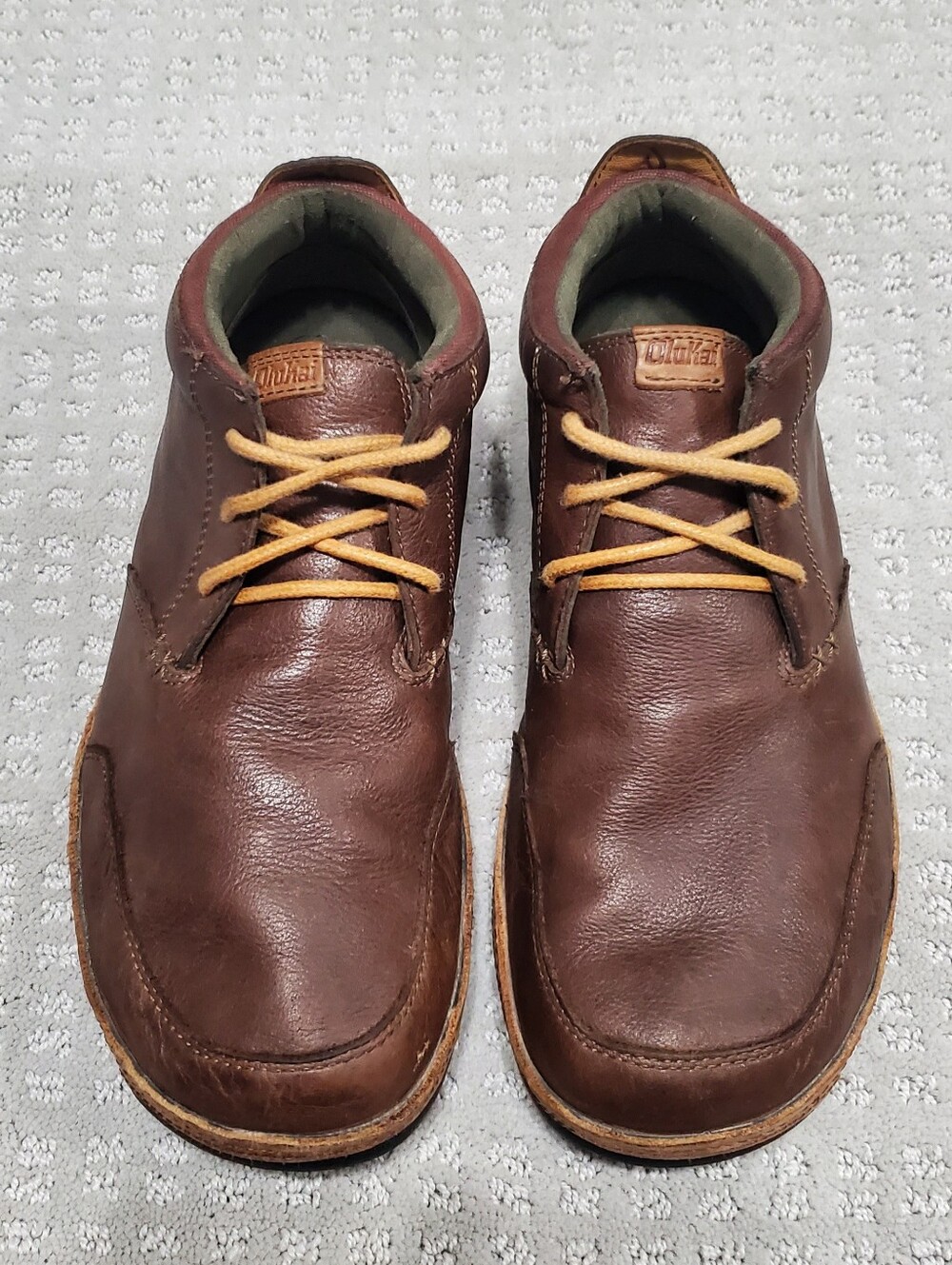 OluKai Kamuela Brown Leather Lace-Up Chukka Casual Shoes Rubber Sole Men 8.5